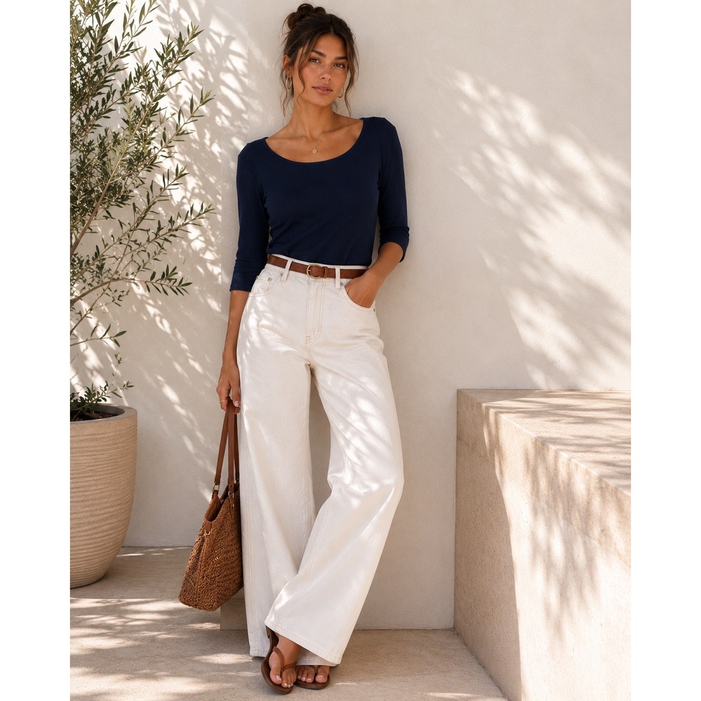 41 Hawthorn Navy Ribbed Scoop Neck Top